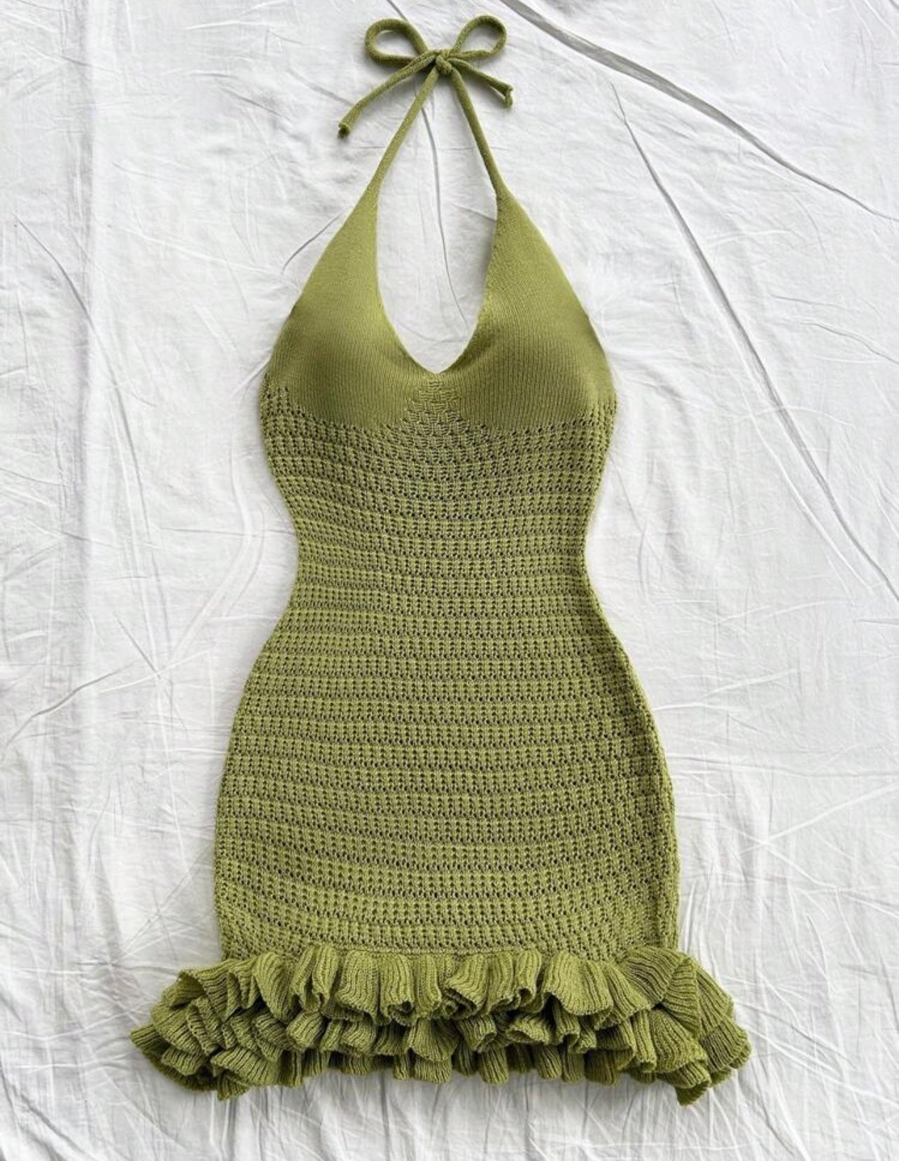 Green mini ruffled dress