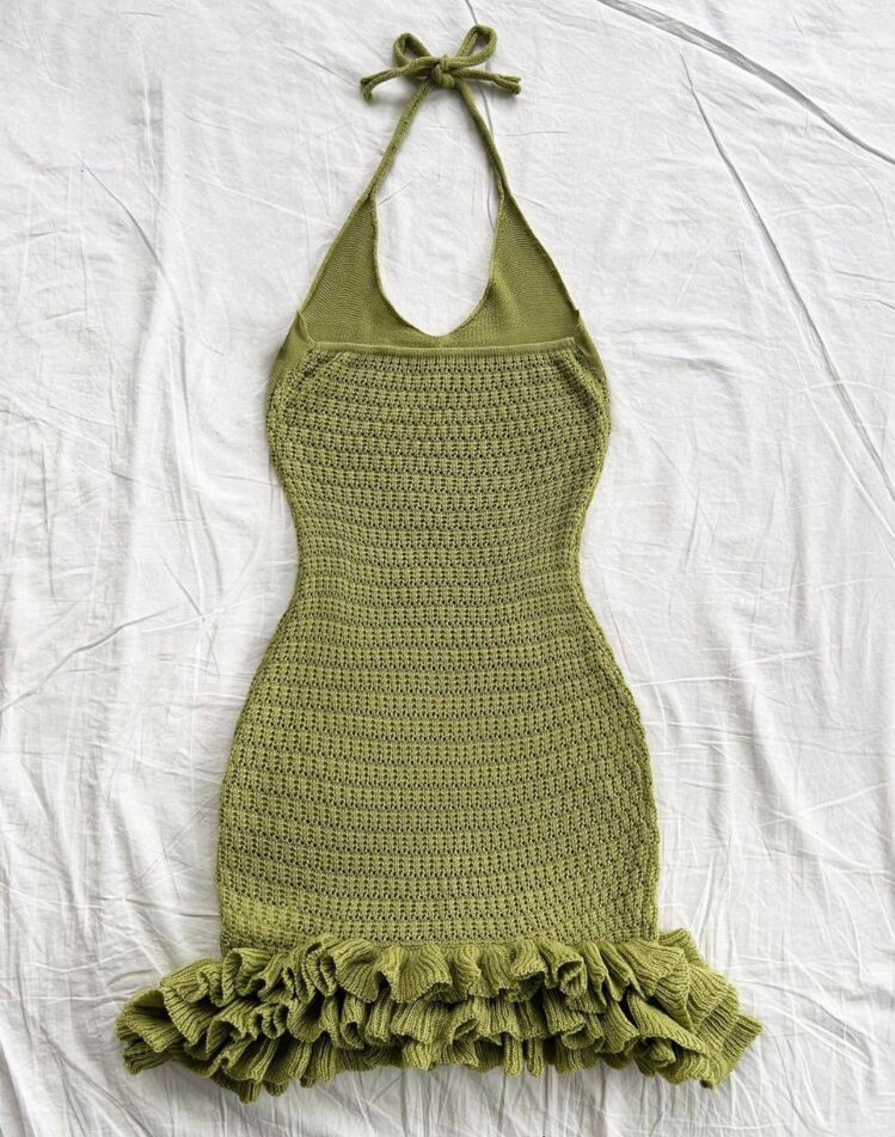 Green mini ruffled dress