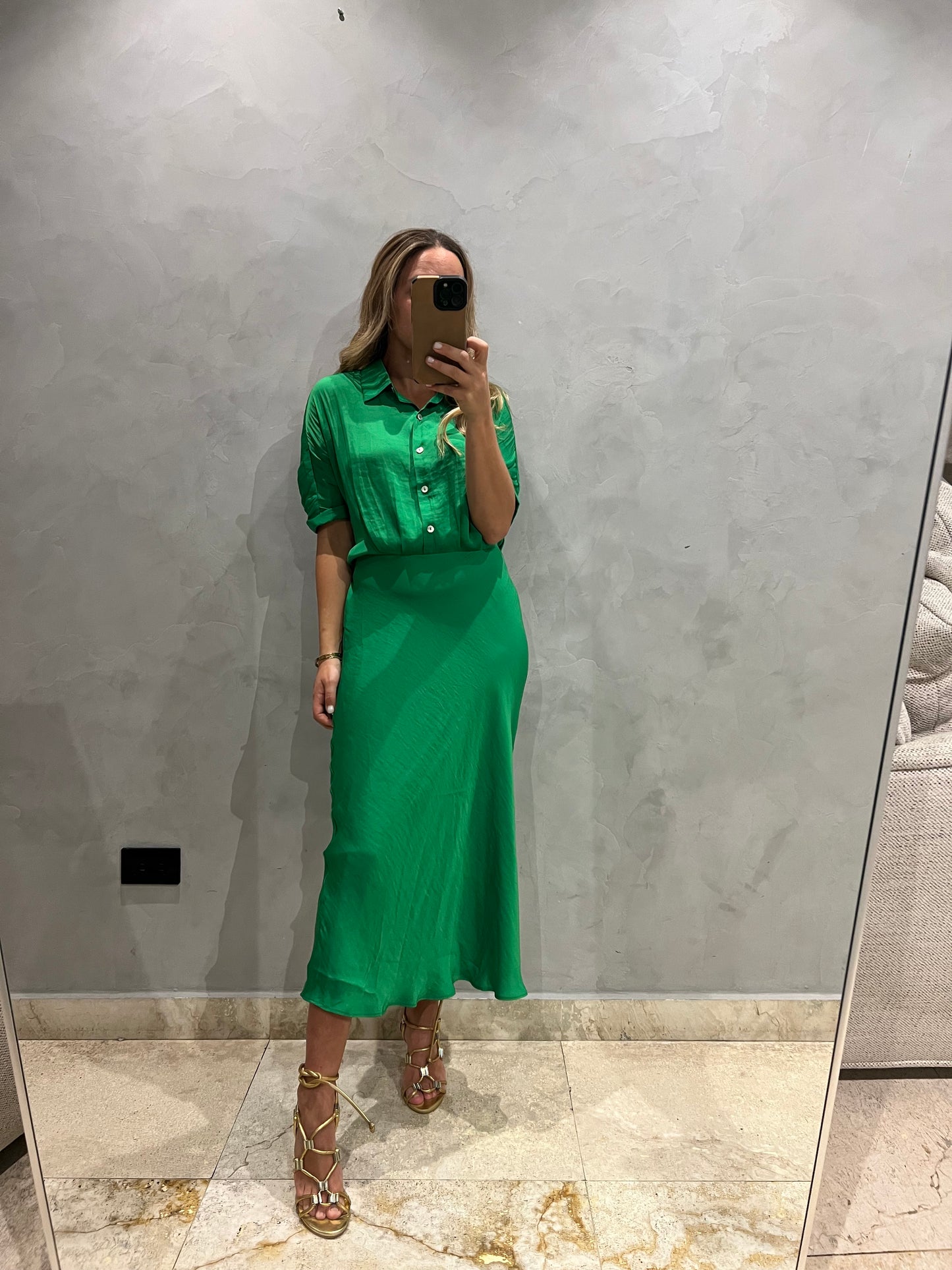 Green Silky midi Dress