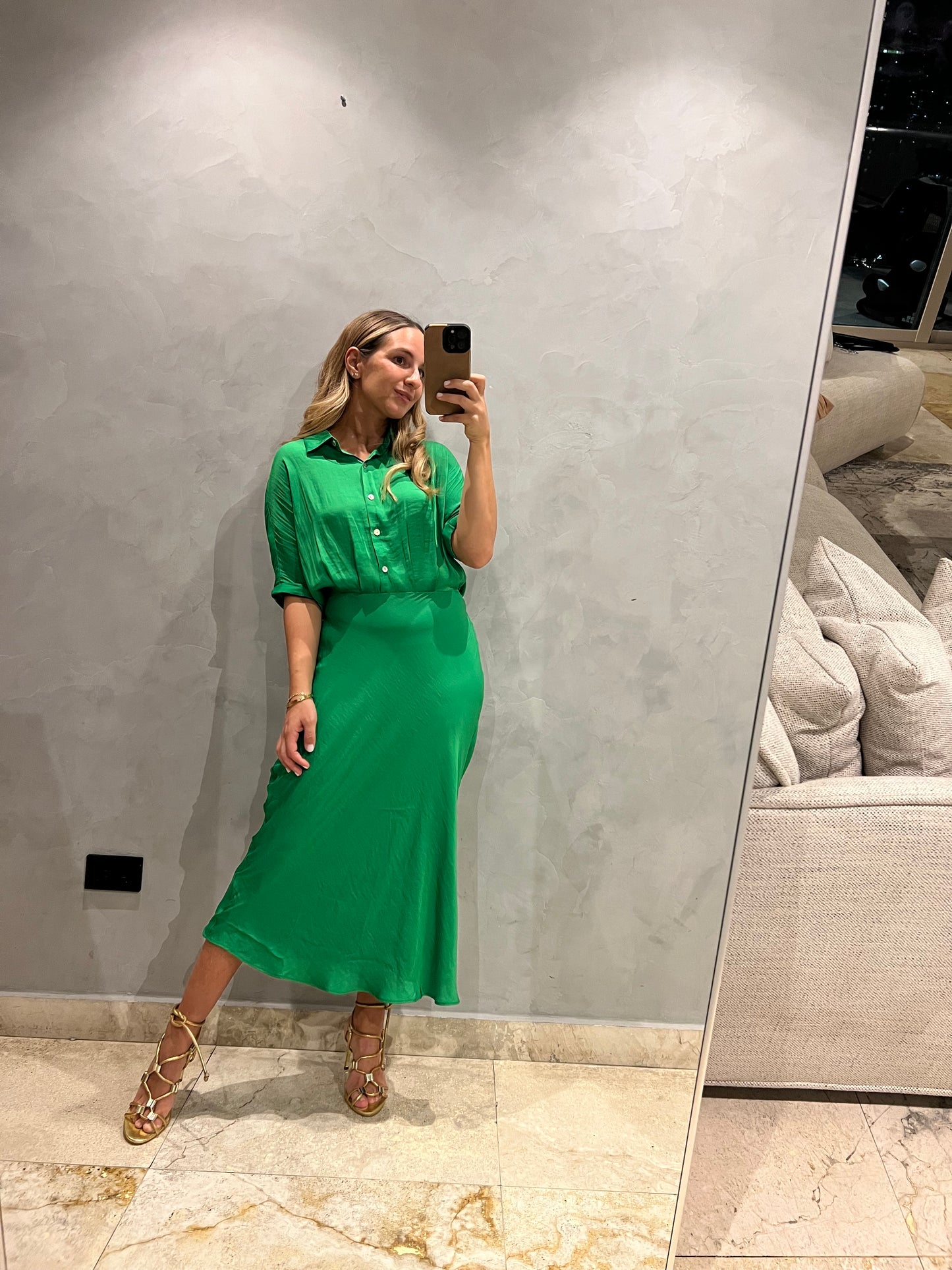 Green Silky midi Dress