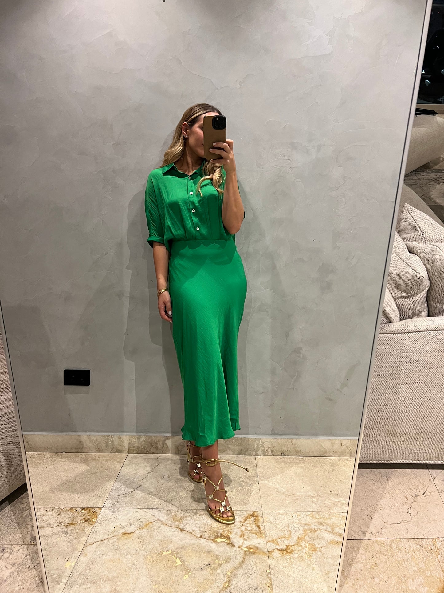 Green Silky midi Dress