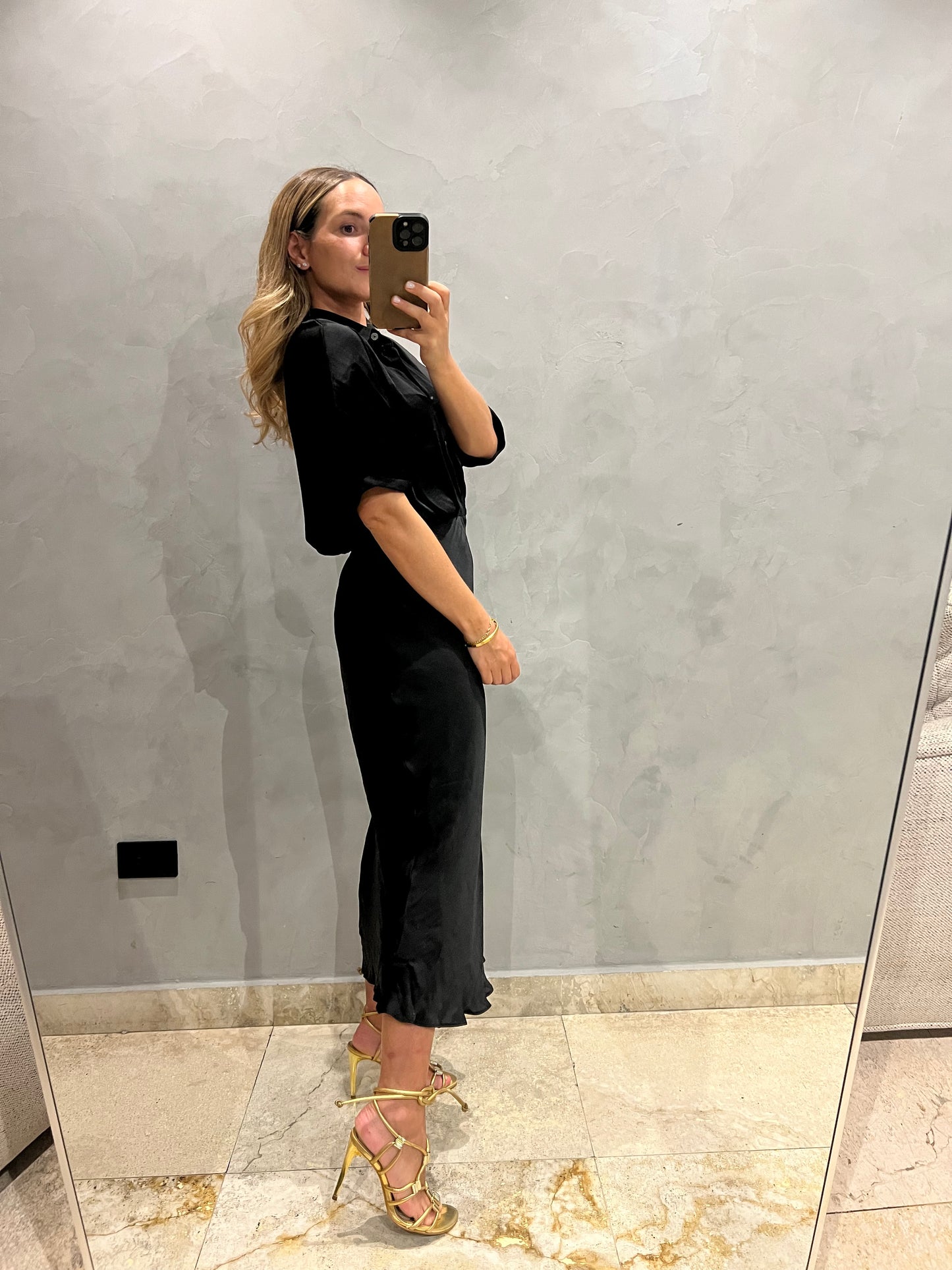 Black silky midi Dress