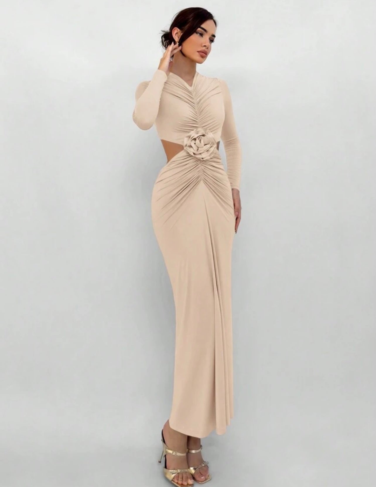 Beige ruched dress