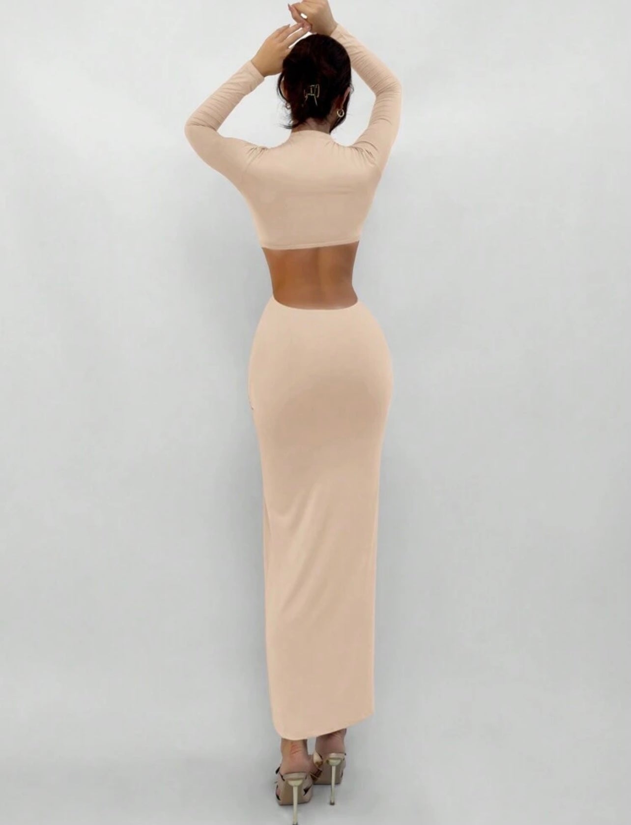 Beige ruched dress
