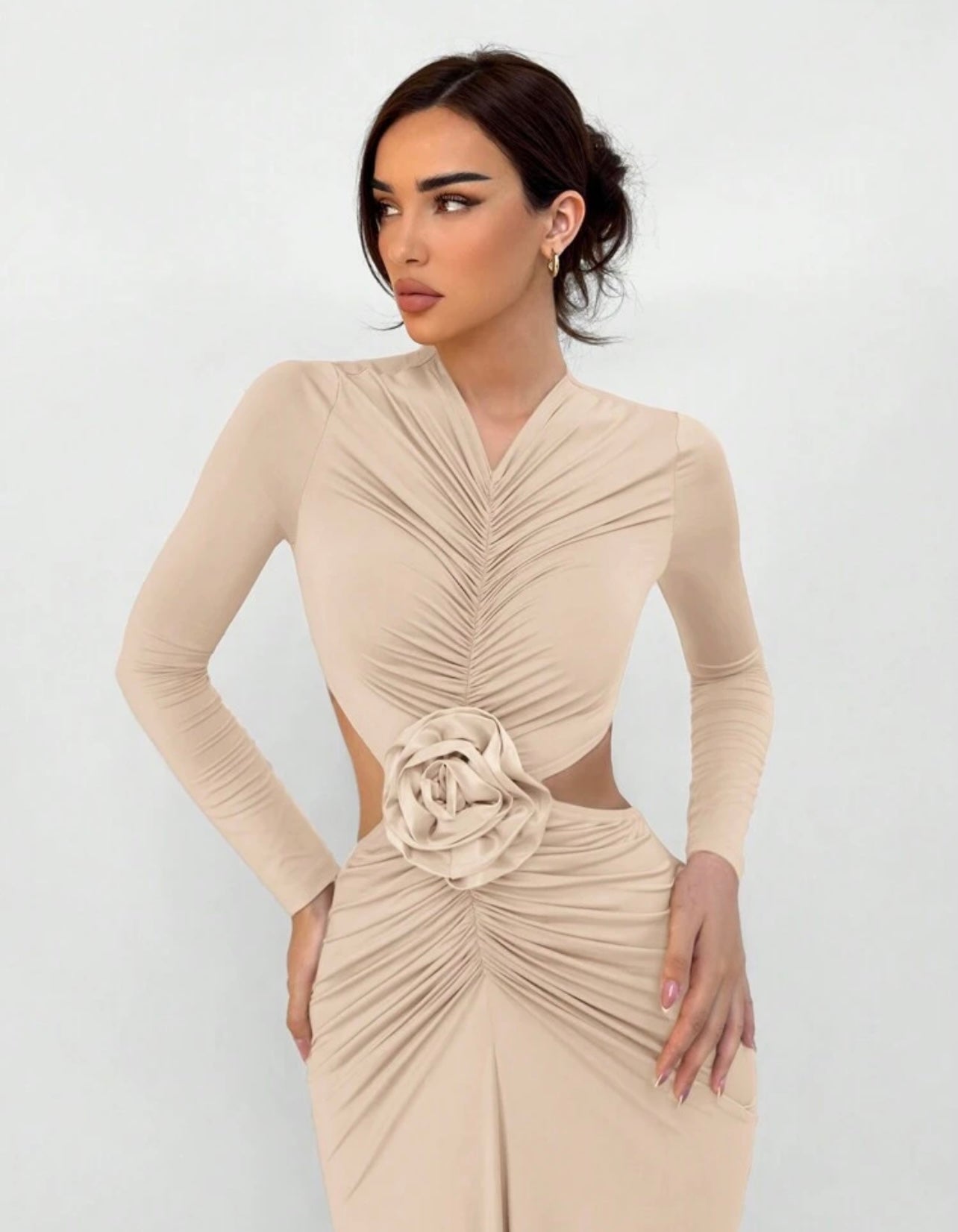 Beige ruched dress
