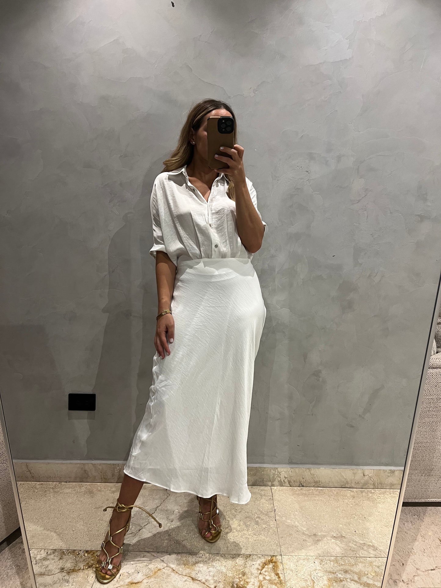 White Silky midi Dress