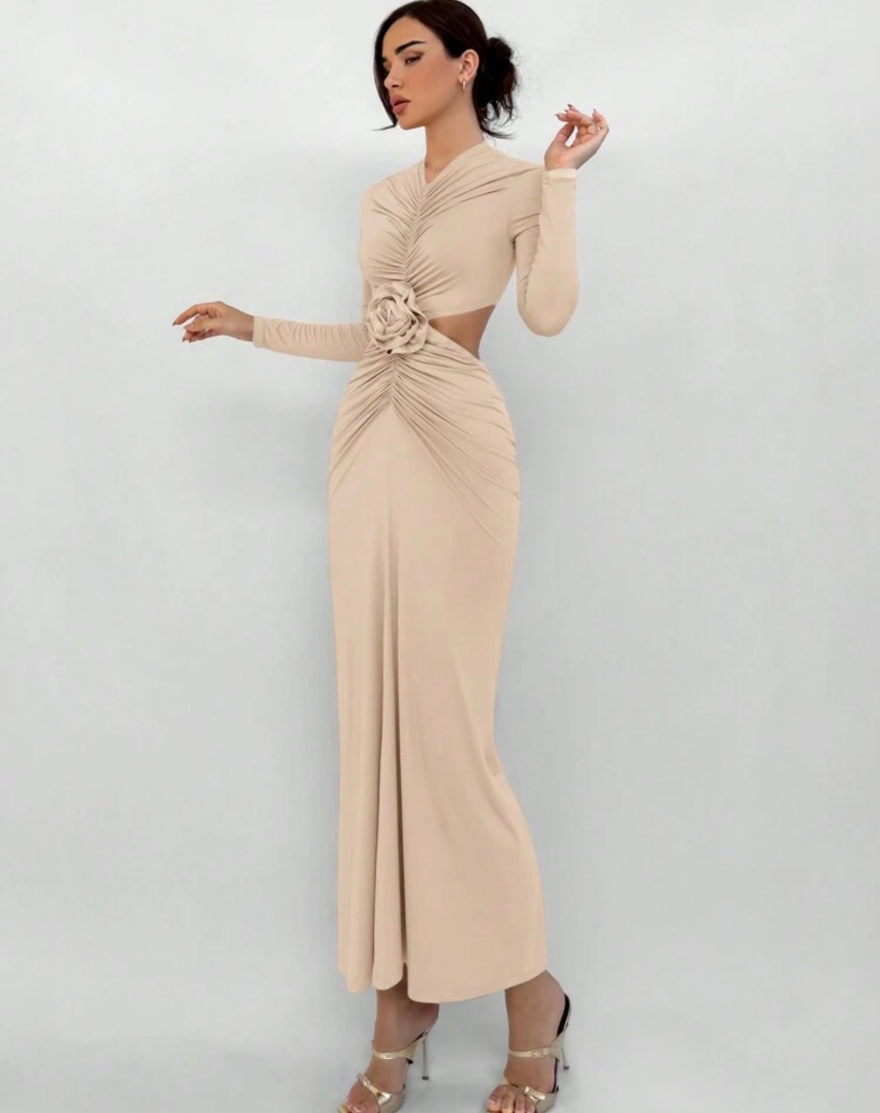 Beige ruched dress