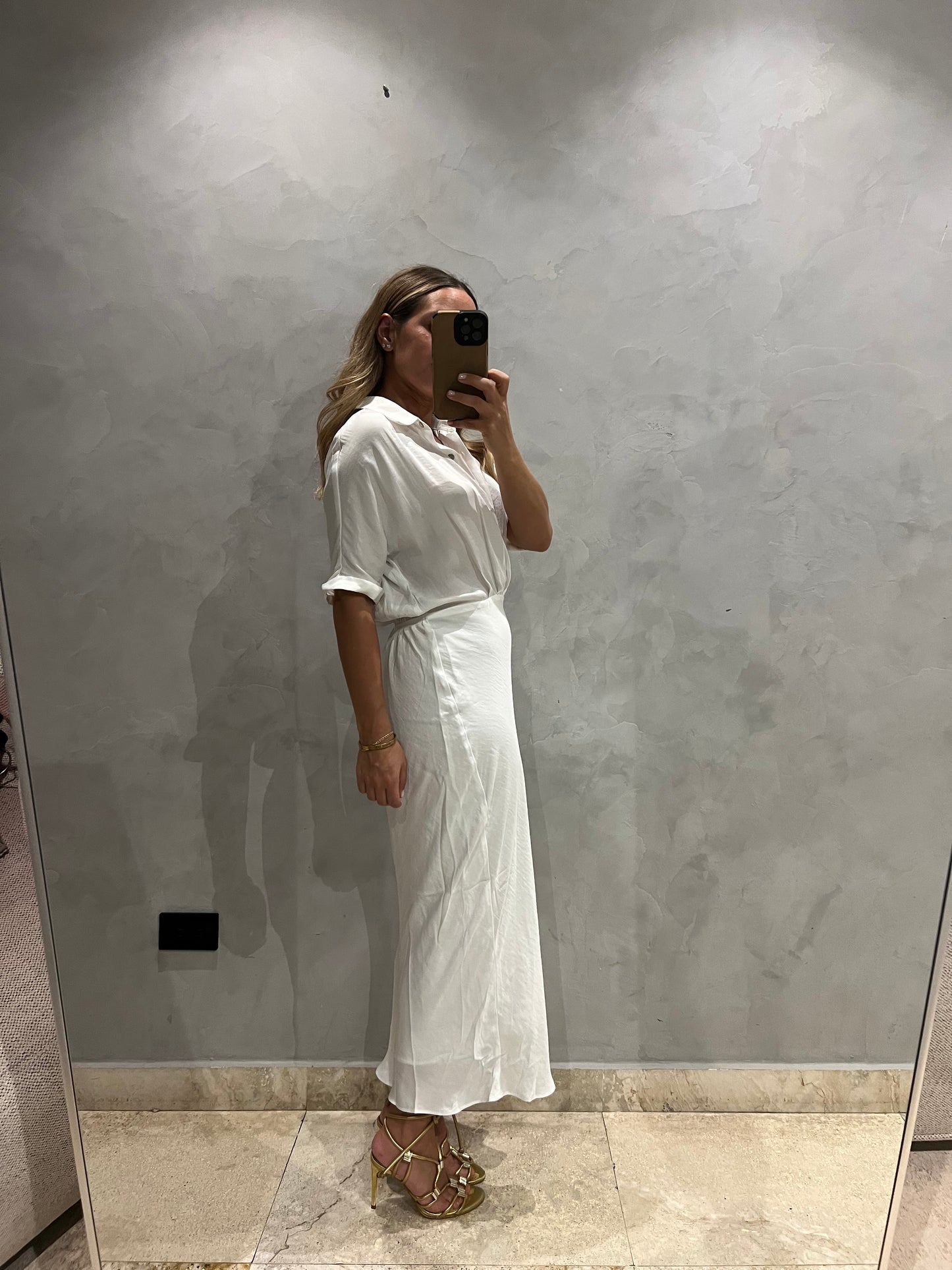 White Silky midi Dress