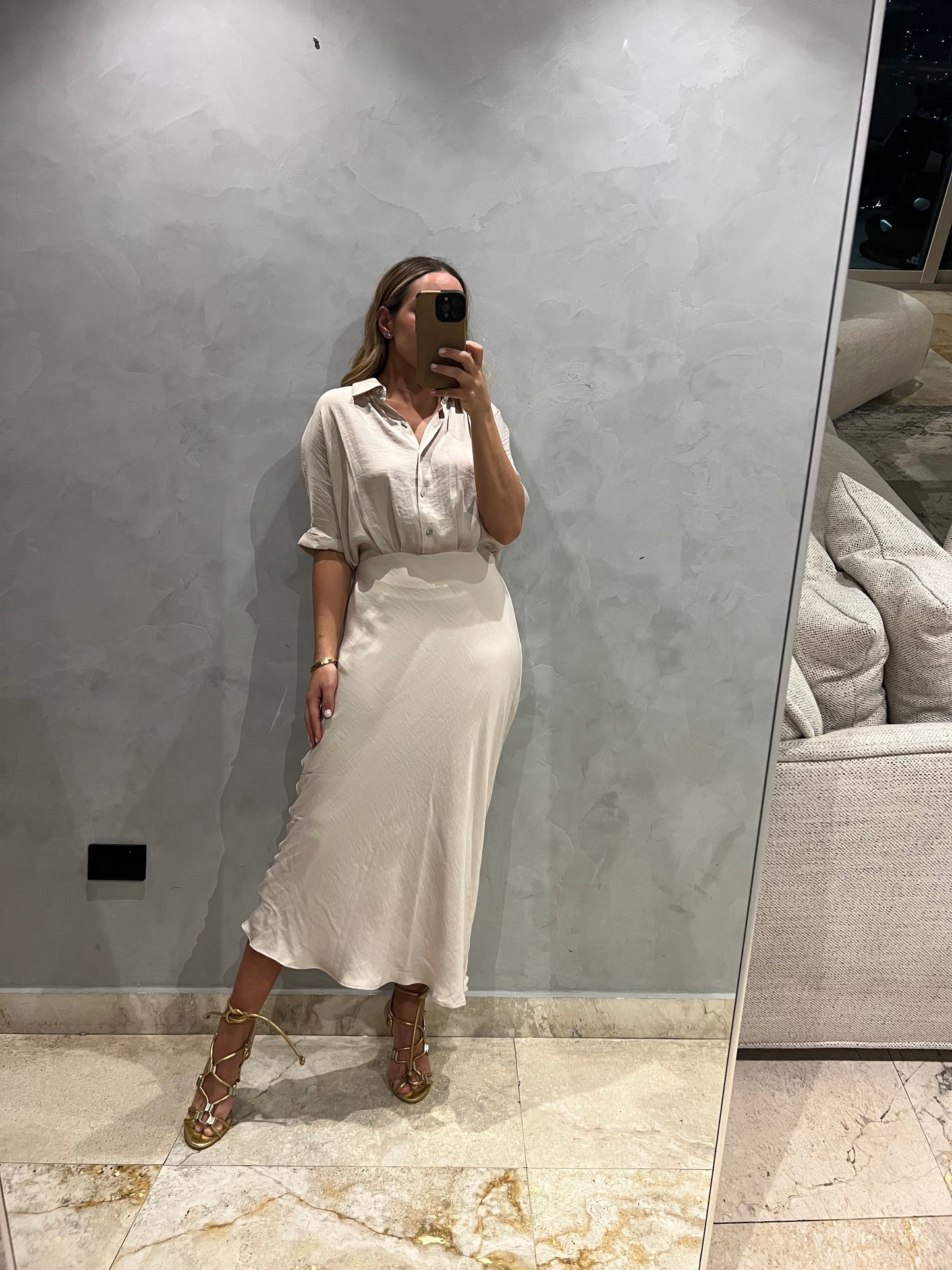 Off white Silky midi Dress