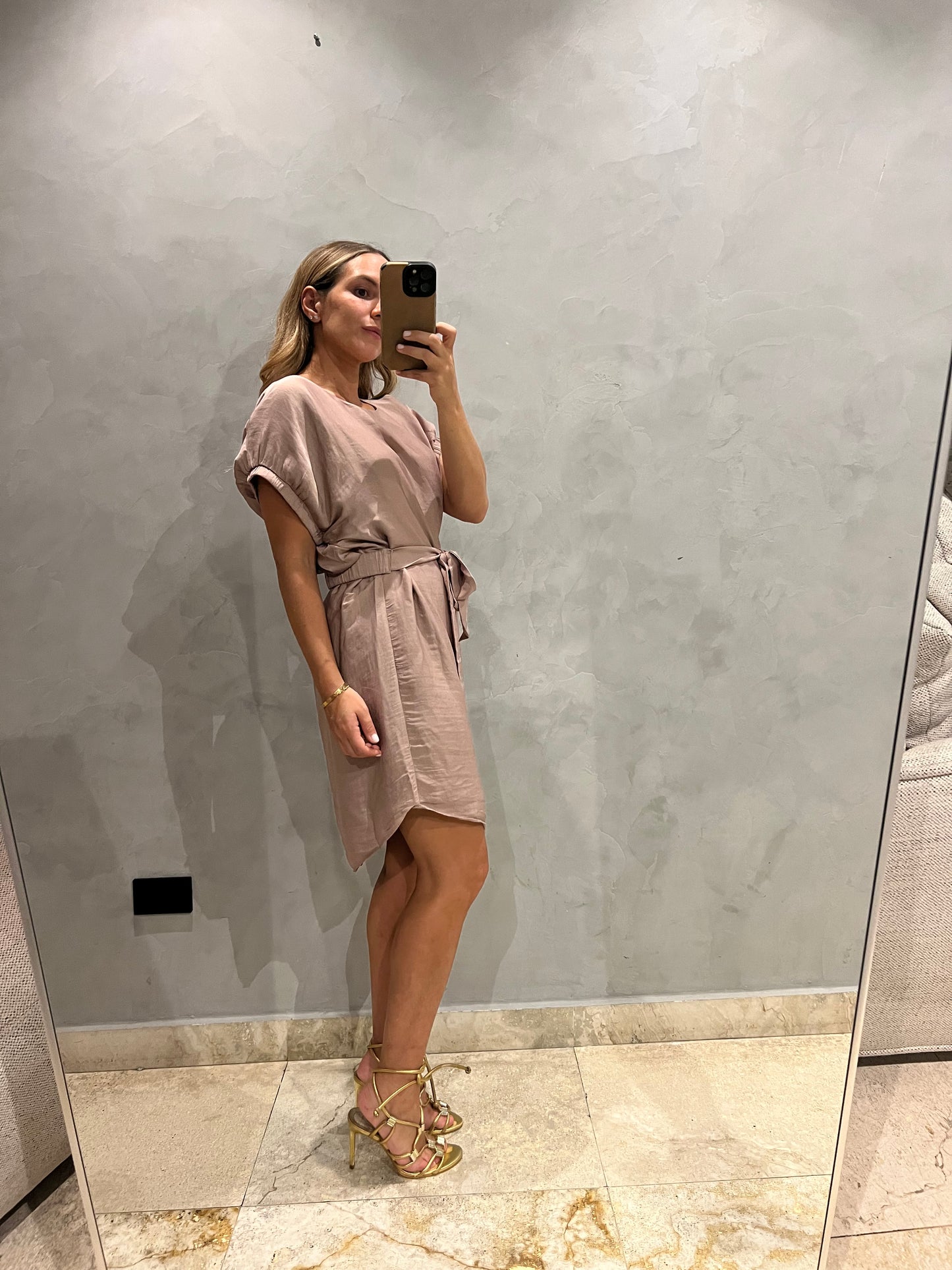Mauve Silky Belted Dress