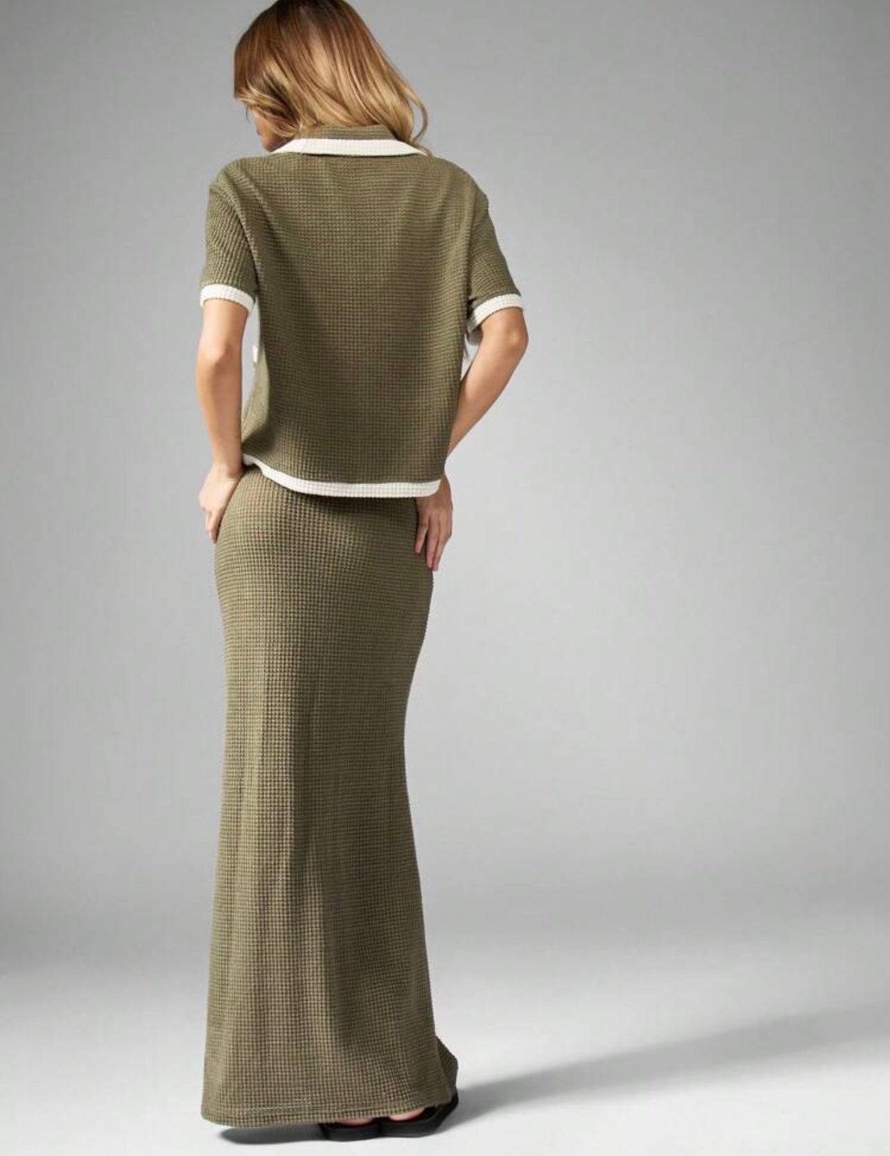 Olive Knitted skirt set