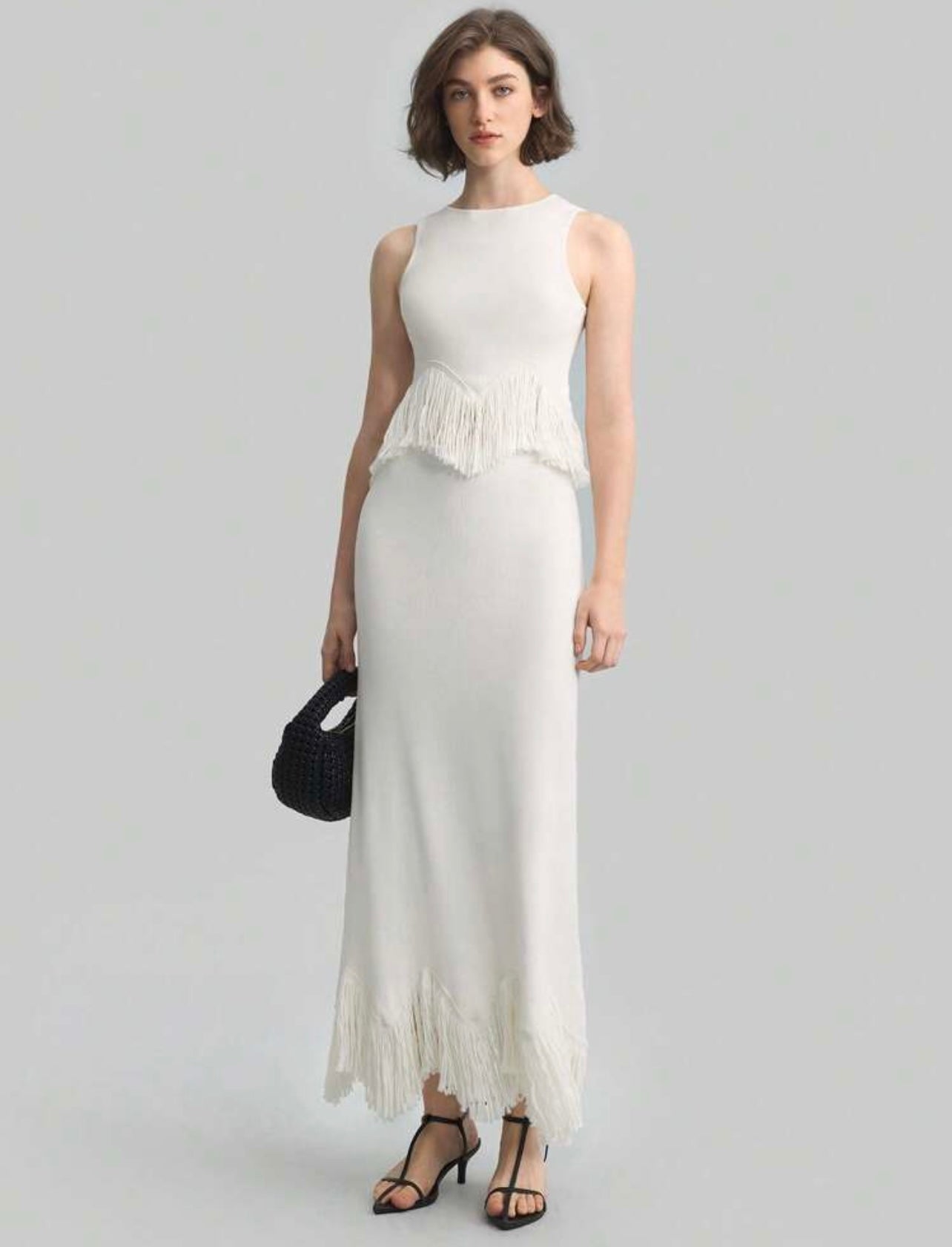 White Knitted Fringed set