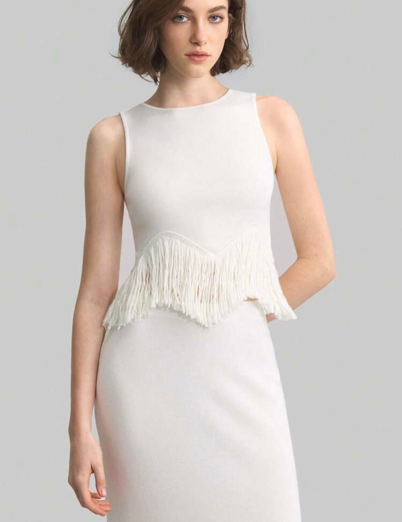 White Knitted Fringed set