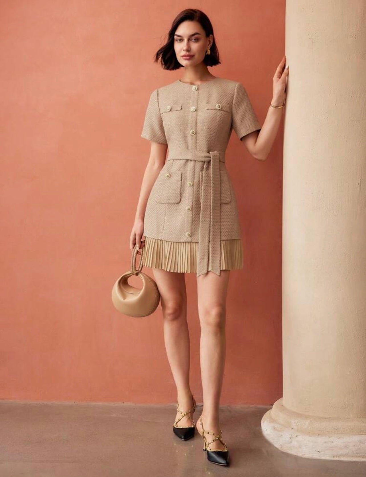 Taupe tweed dress
