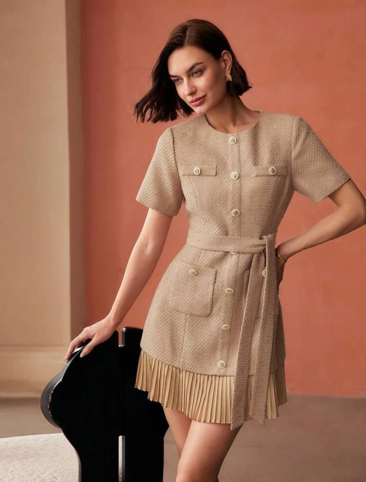 Taupe tweed dress
