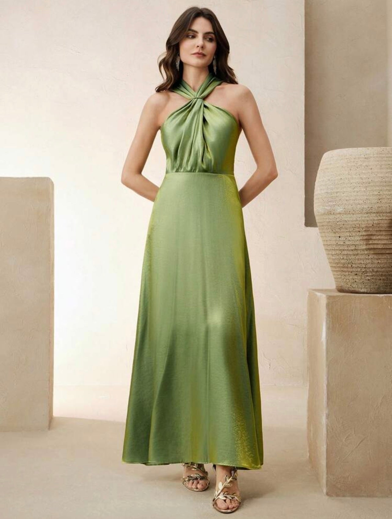Lime Silky halter dress 12 mayo
