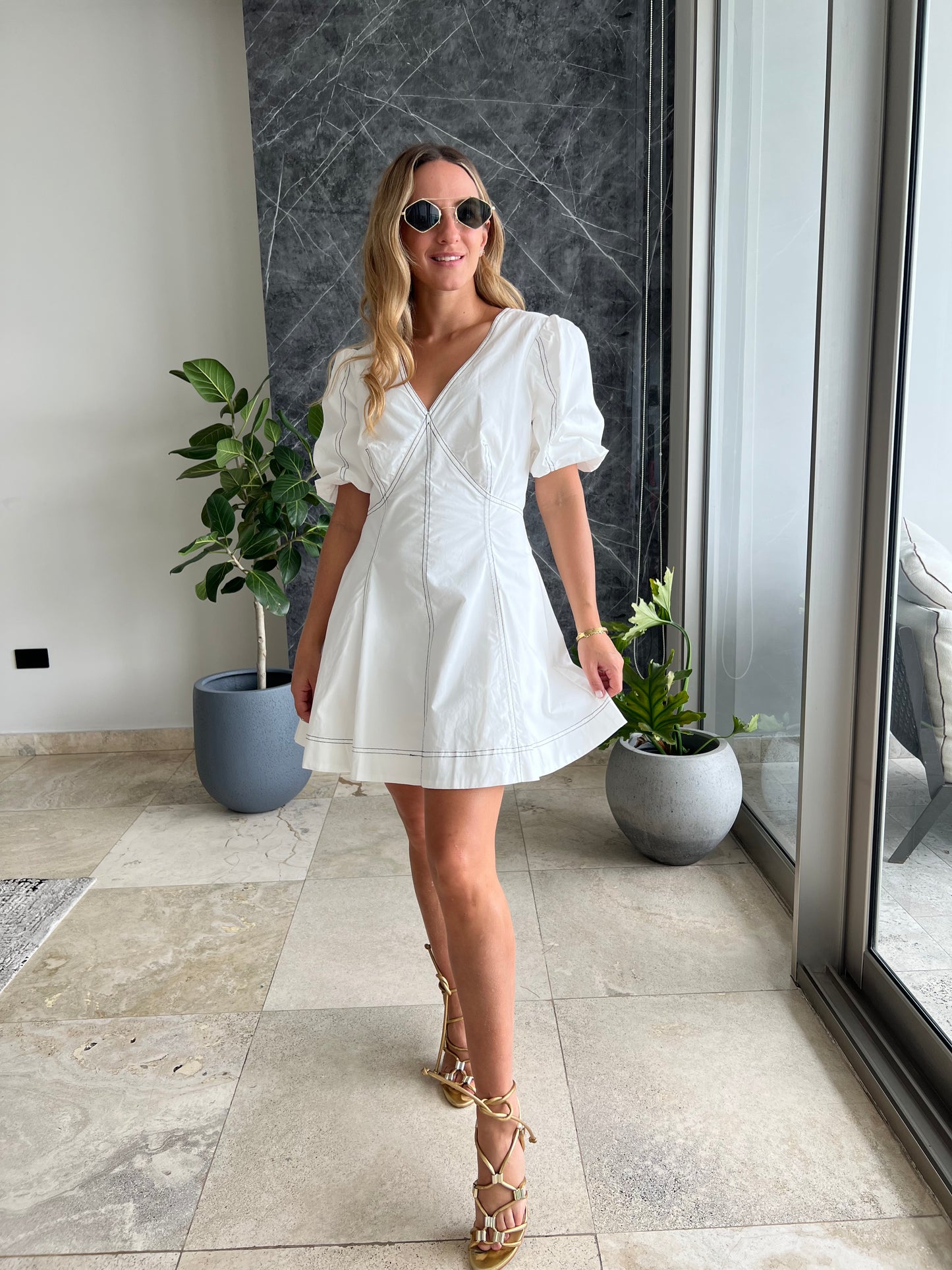 White stiched Dress