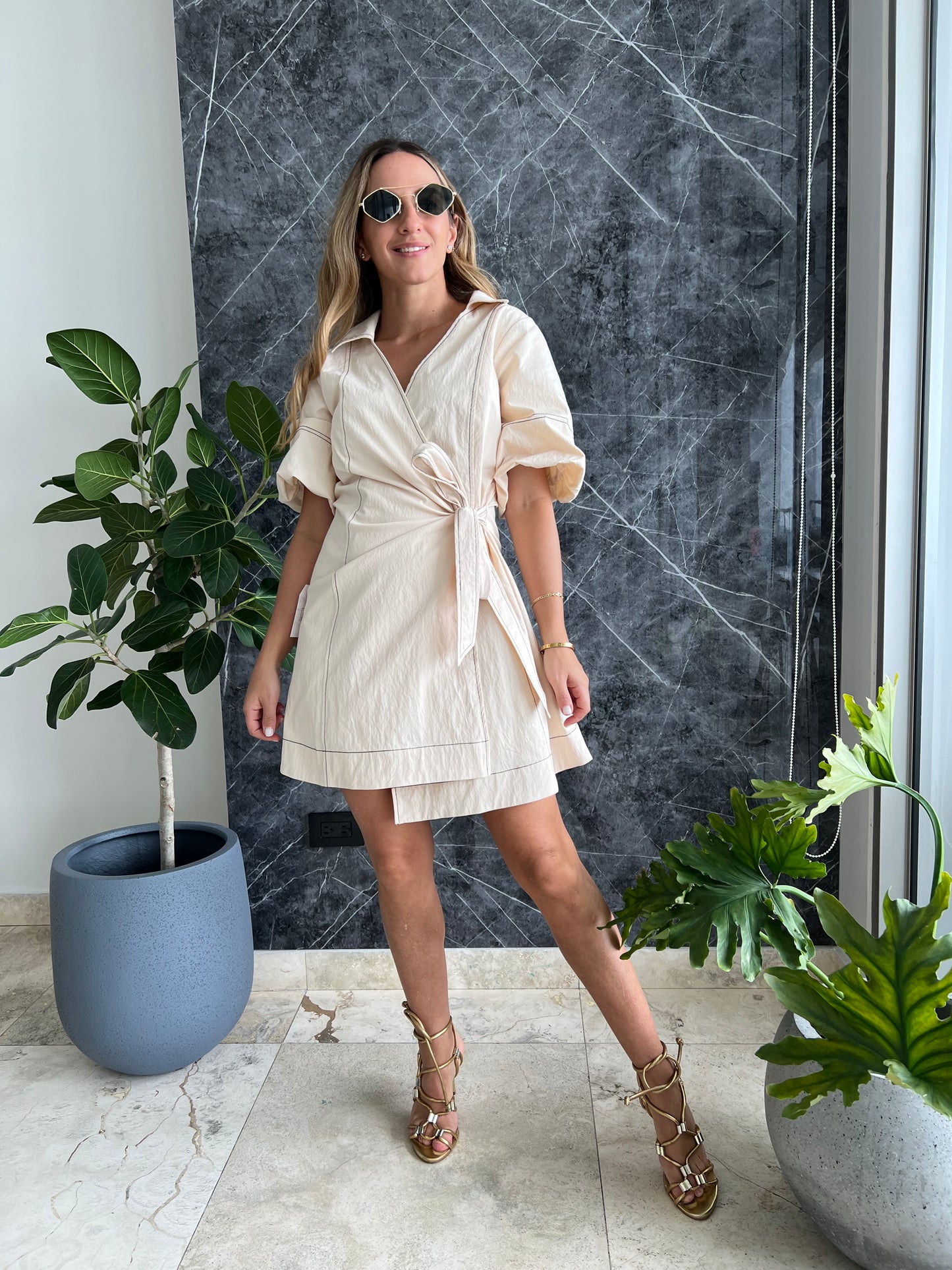 Nude stiched wrap dress