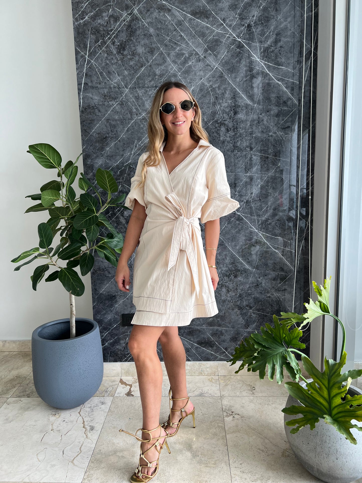 Nude stiched wrap dress