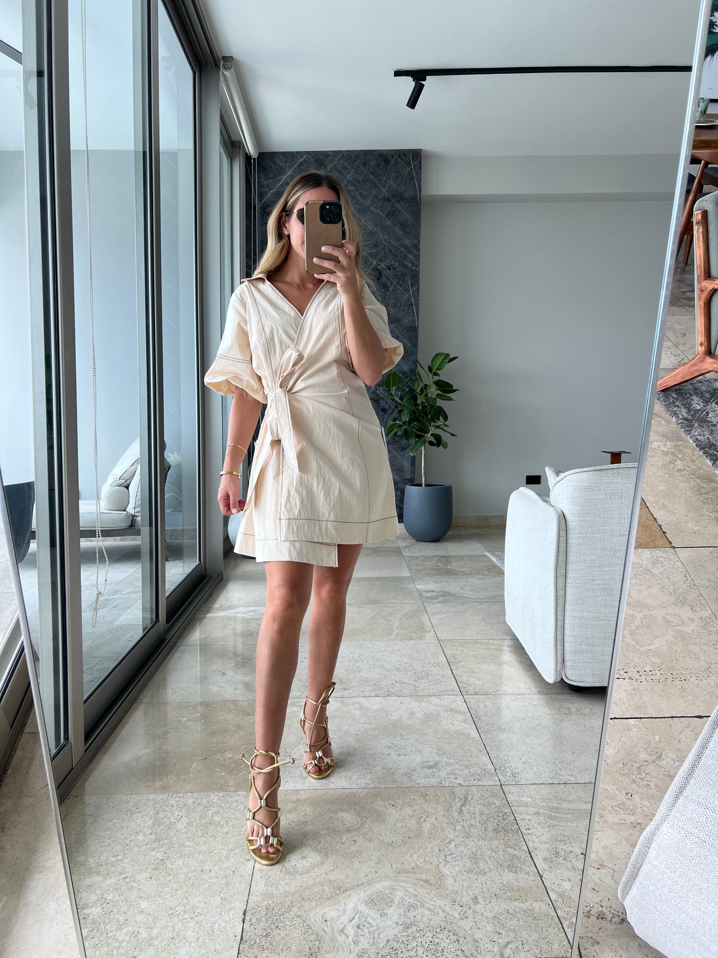 Nude stiched wrap dress