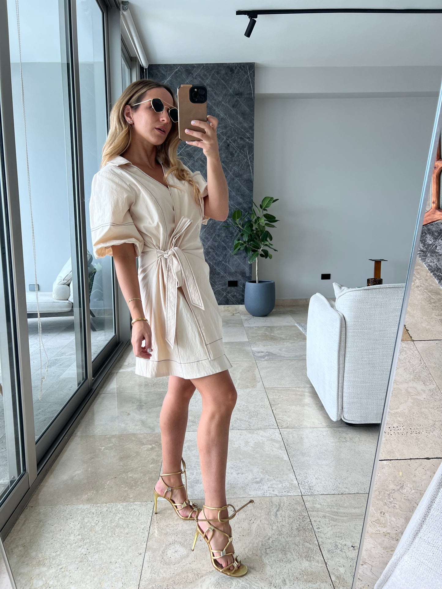 Nude stiched wrap dress