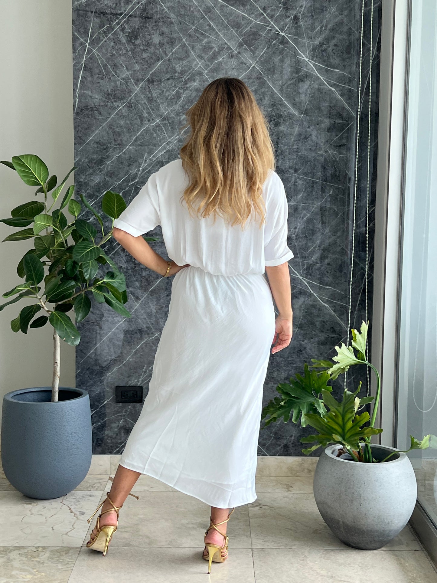 White Silky midi Dress