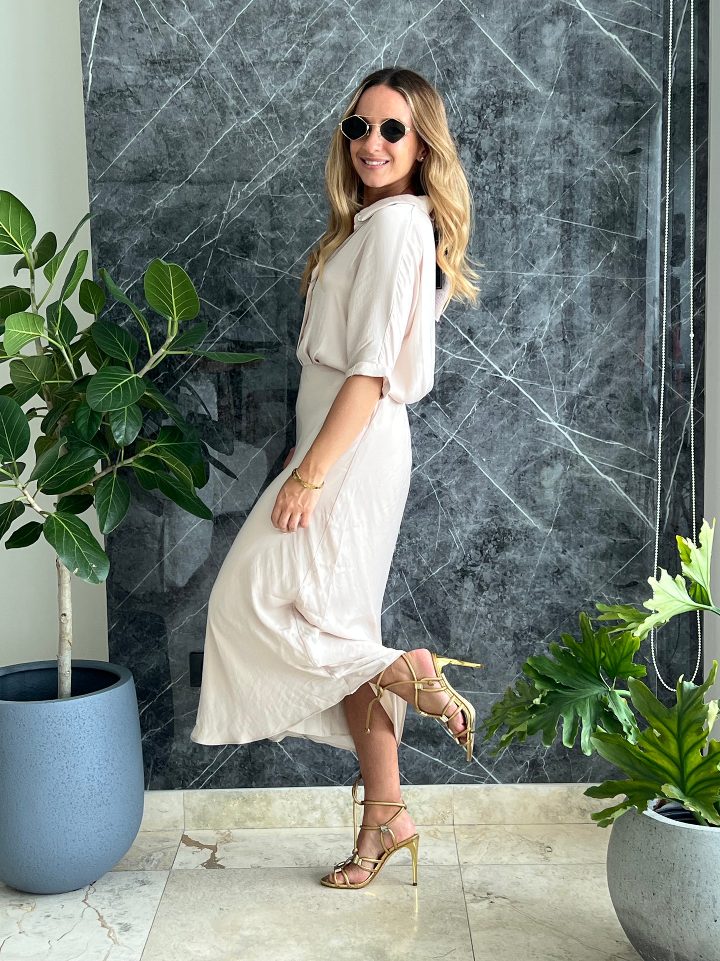 Off white Silky midi Dress