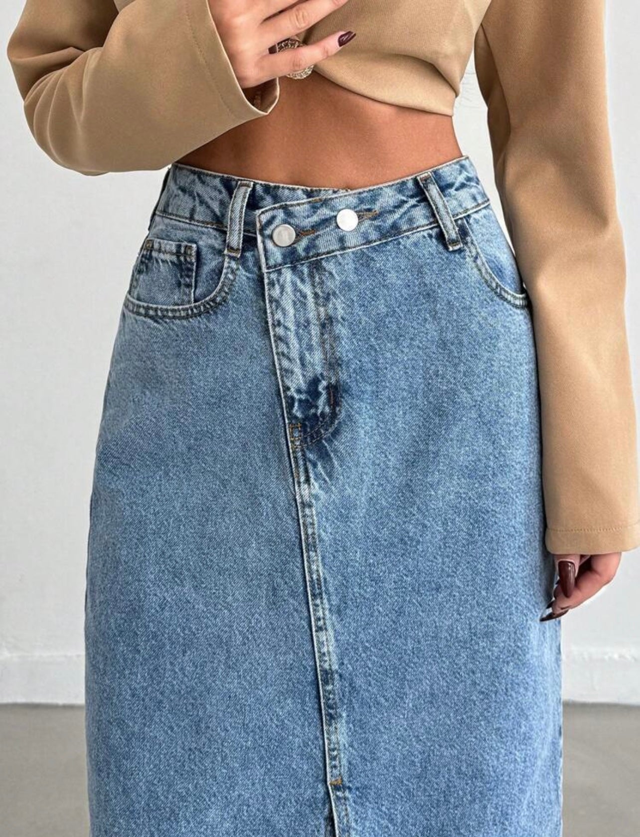 Criss cross denim skirt 15 mayo