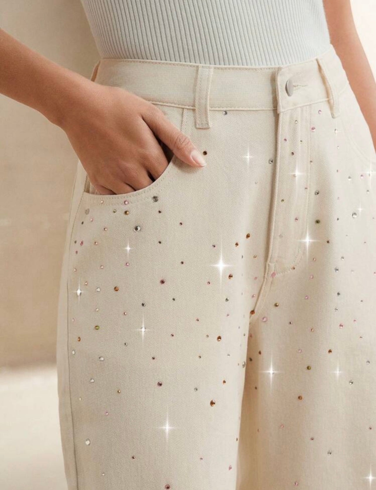 Denim rhinestones pants 18 mayo