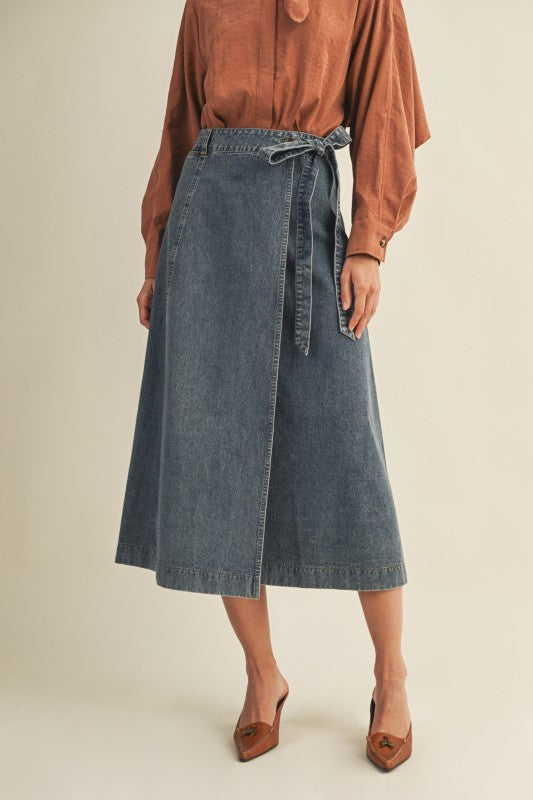 Wrap denim skirt