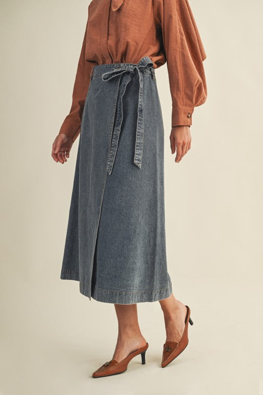 Wrap denim skirt
