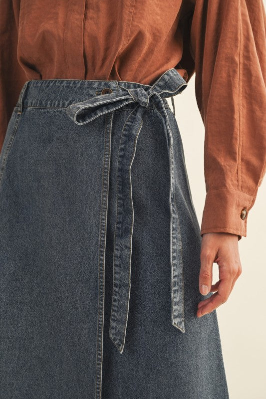 Wrap denim skirt
