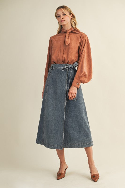 Wrap denim skirt