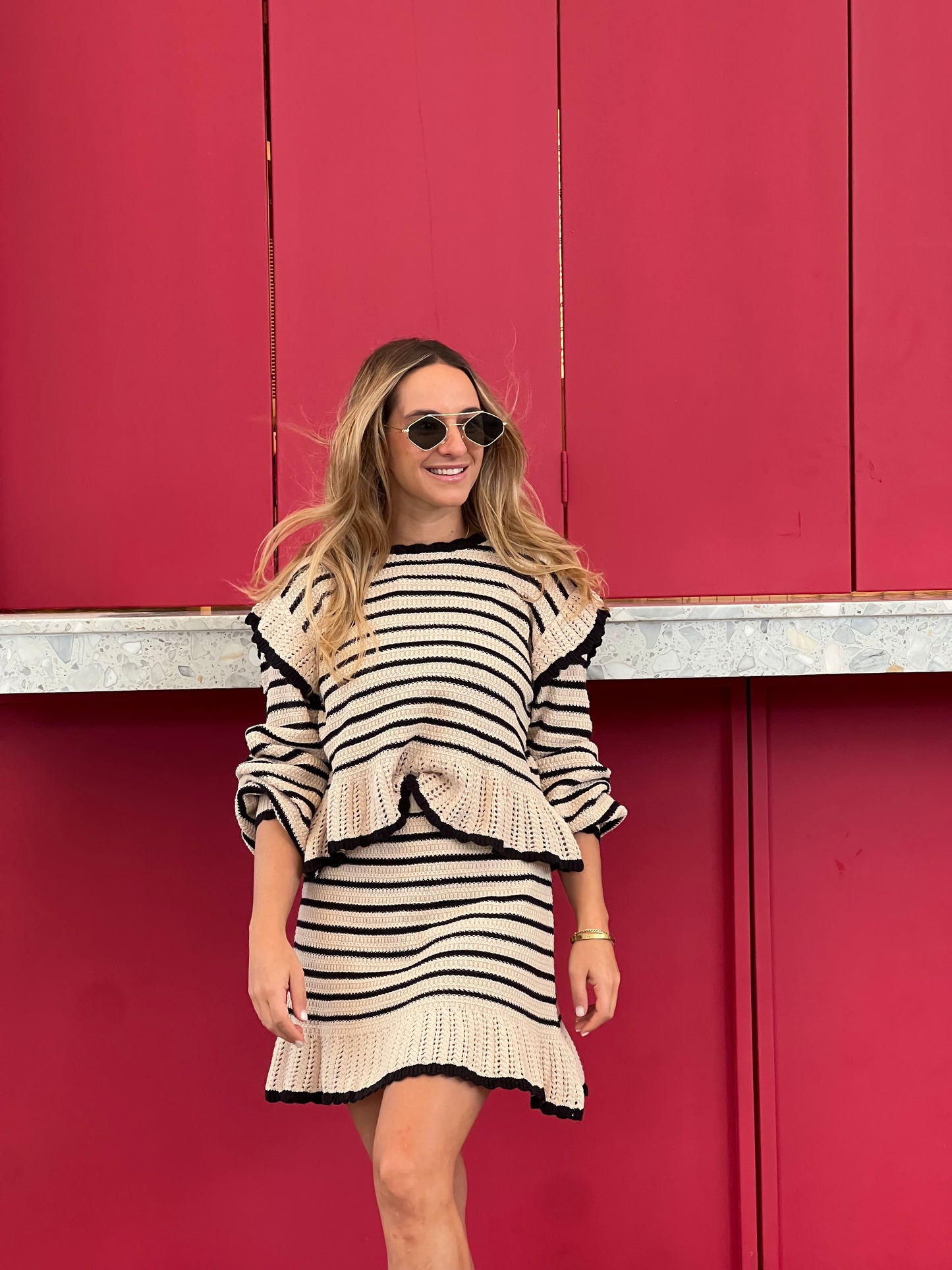 Black & Nude Knitted ruffled set