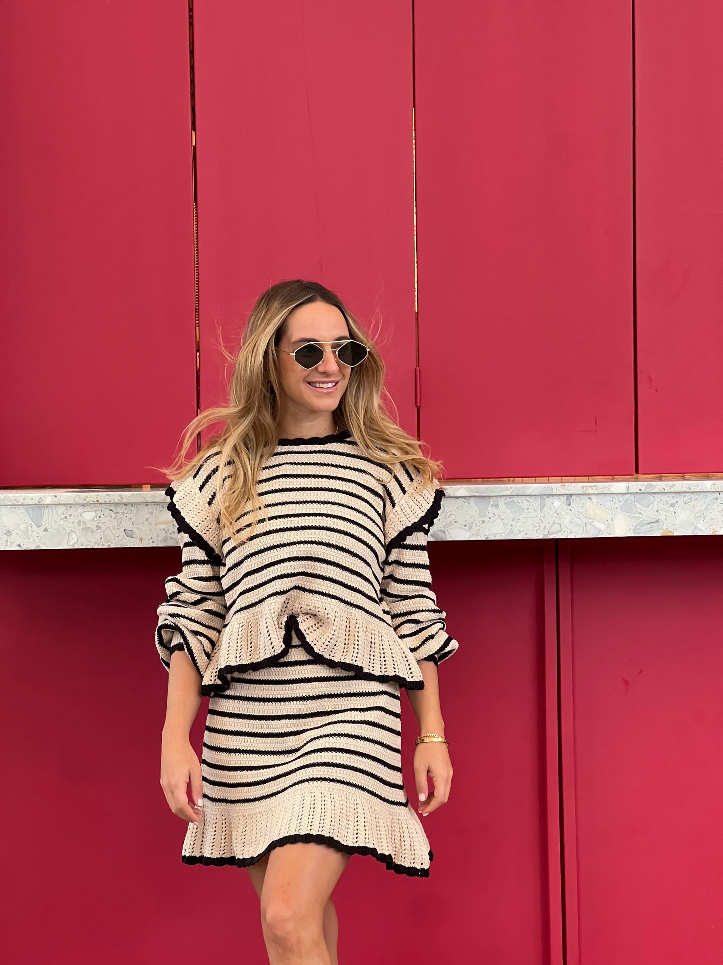 Black & Nude Knitted ruffled set
