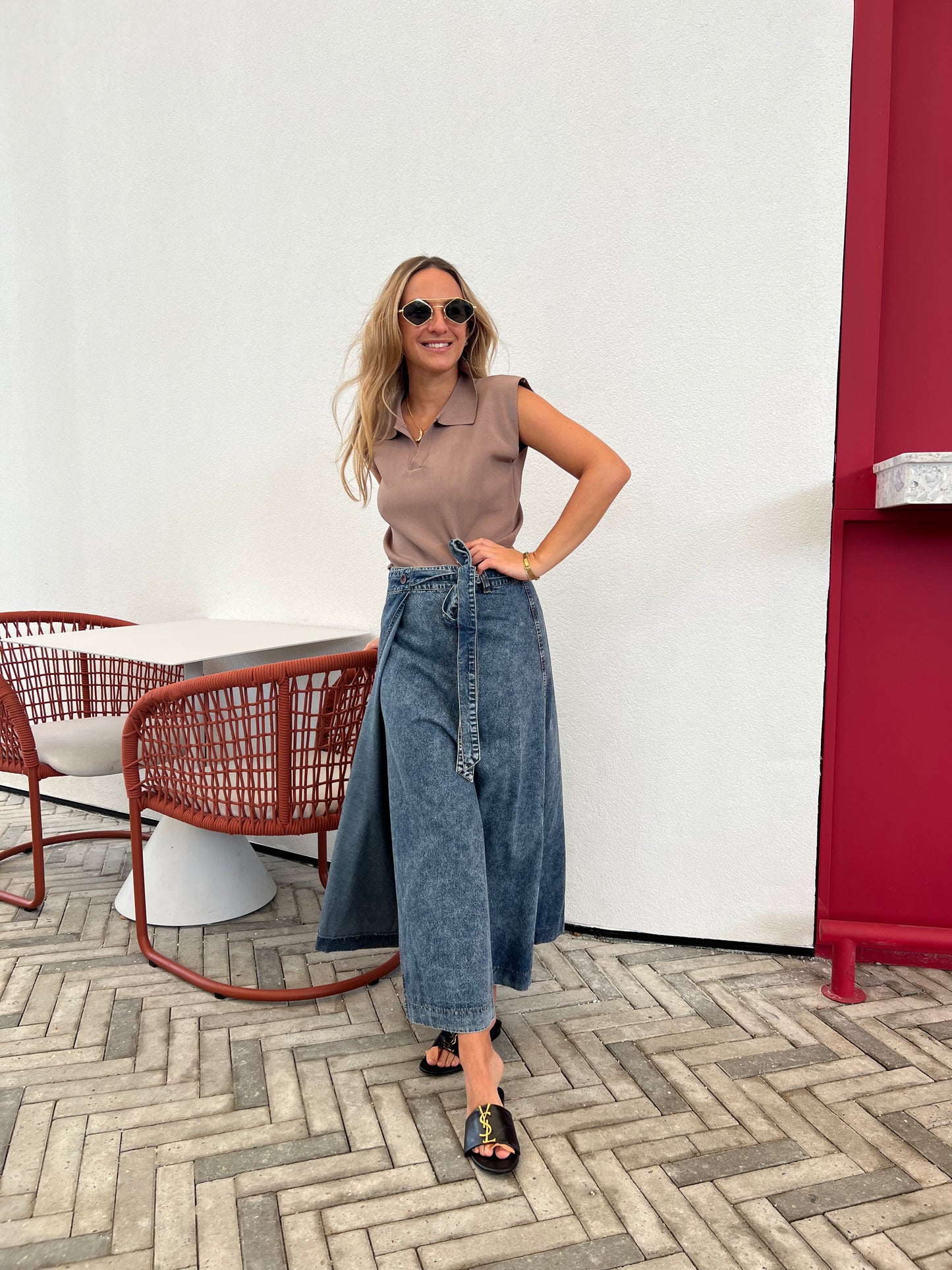 Wrap denim skirt