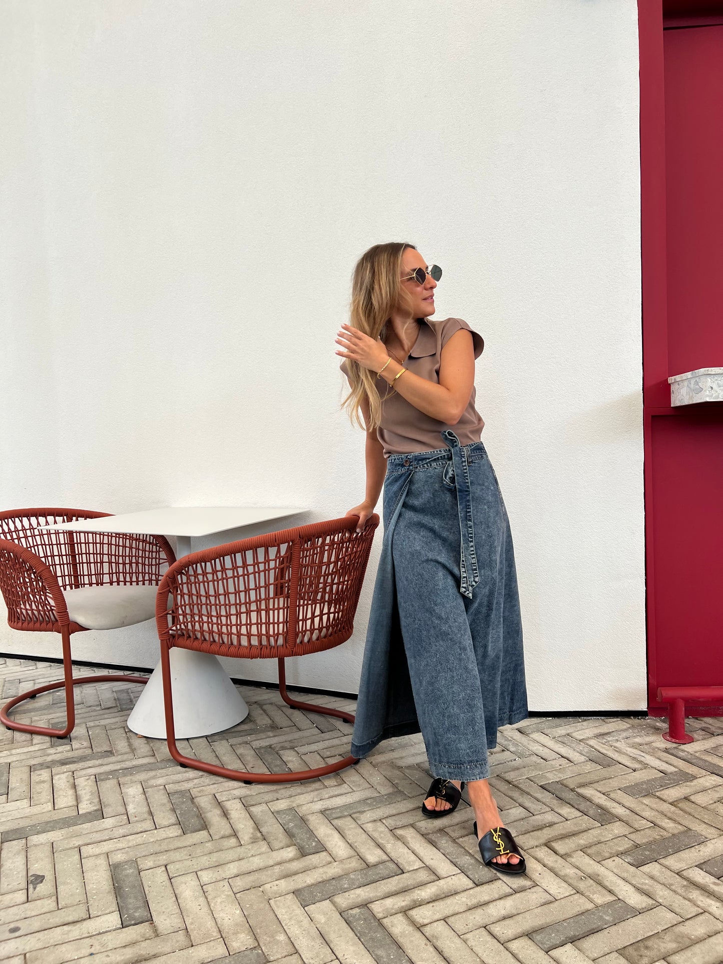 Wrap denim skirt