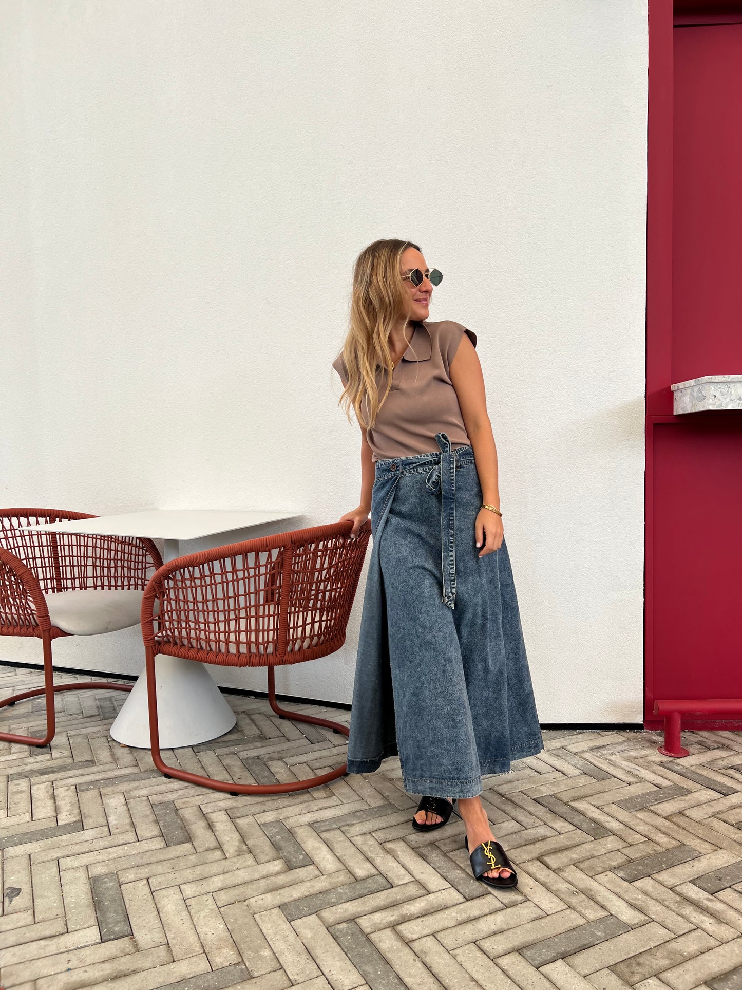 Wrap denim skirt