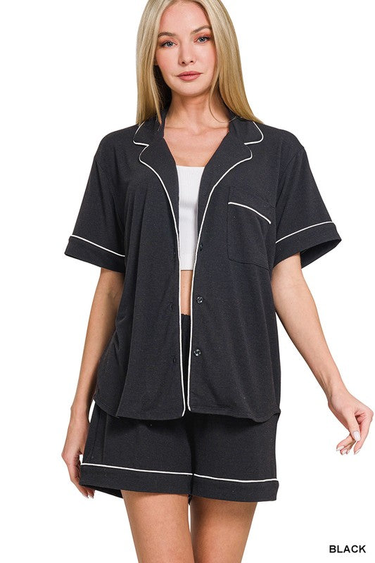 Black pijama shorts set