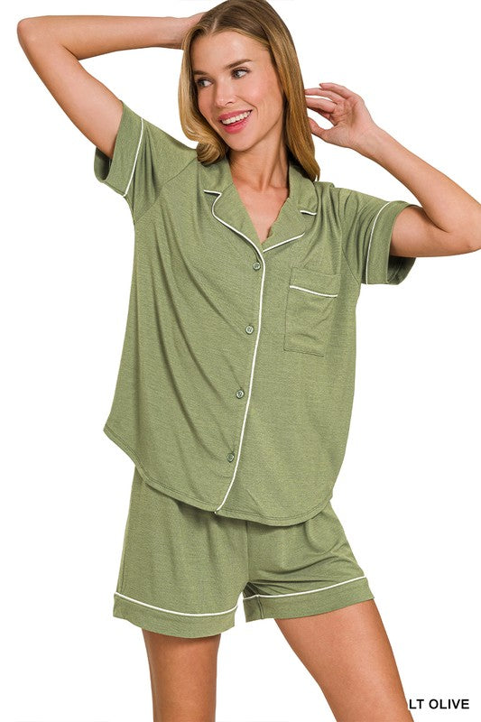 Olive pijama shorts set