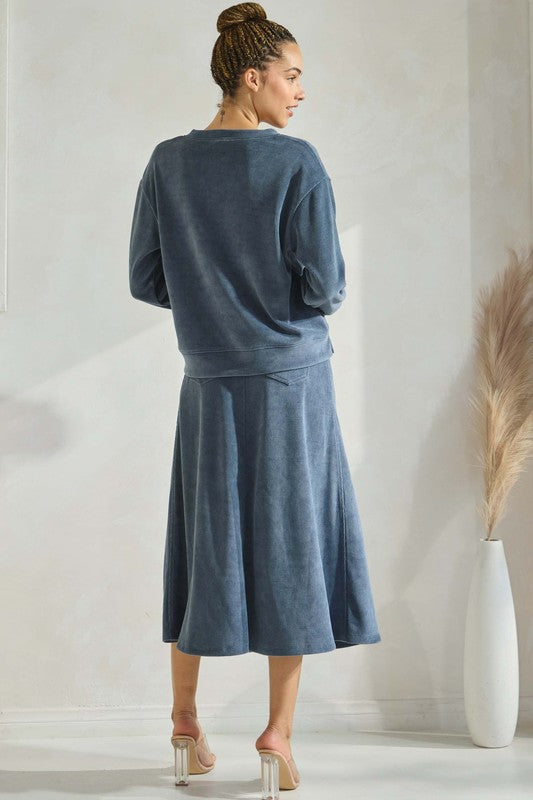 Índigo Tzniut skirt set de viaje