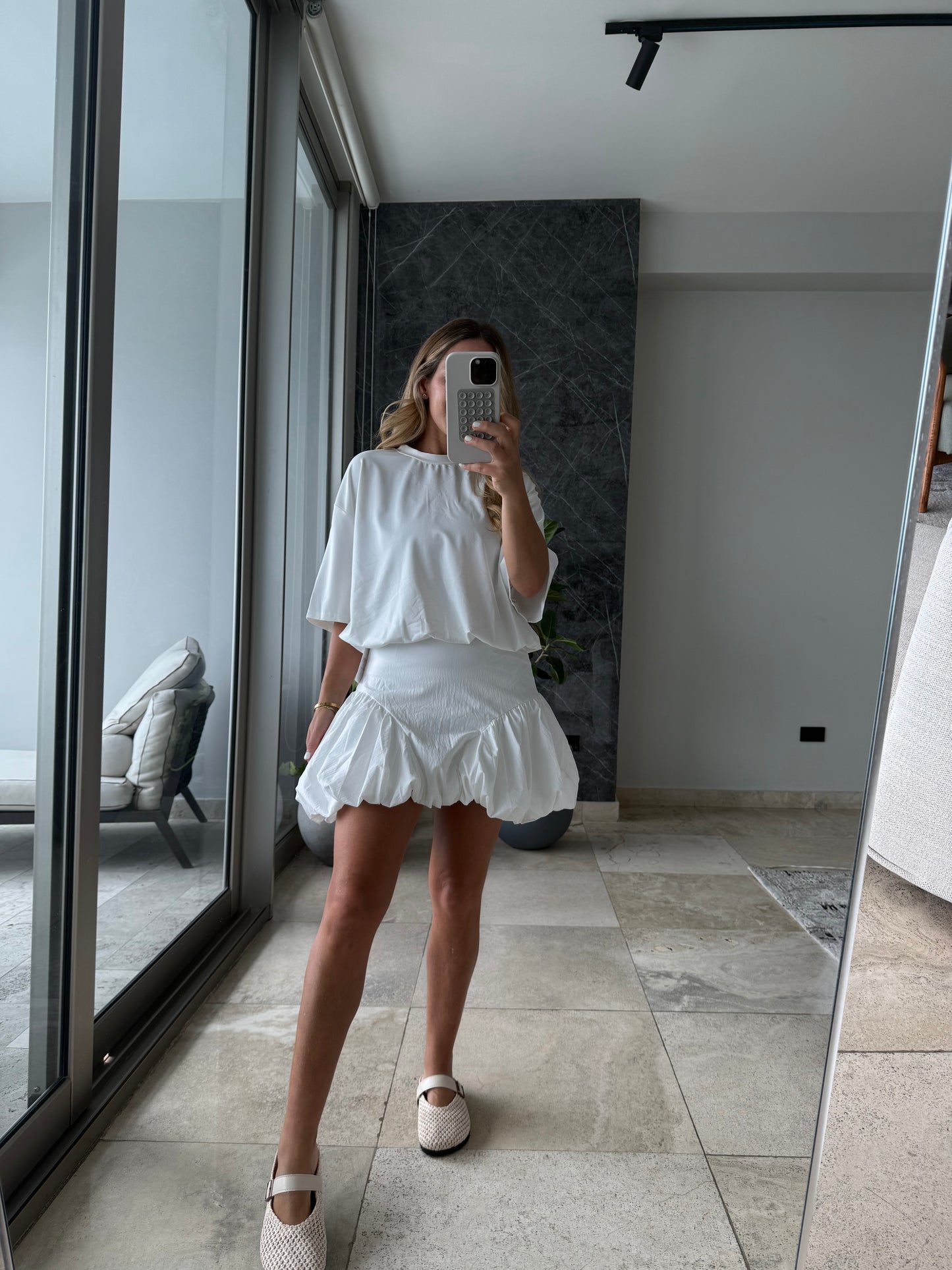 White bubble tshirt dress