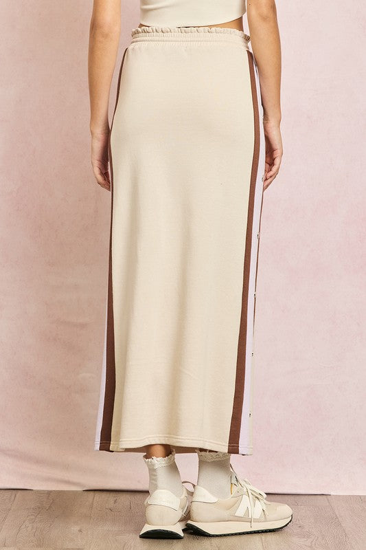 Nude color block Cotton midi skirt Tzniut