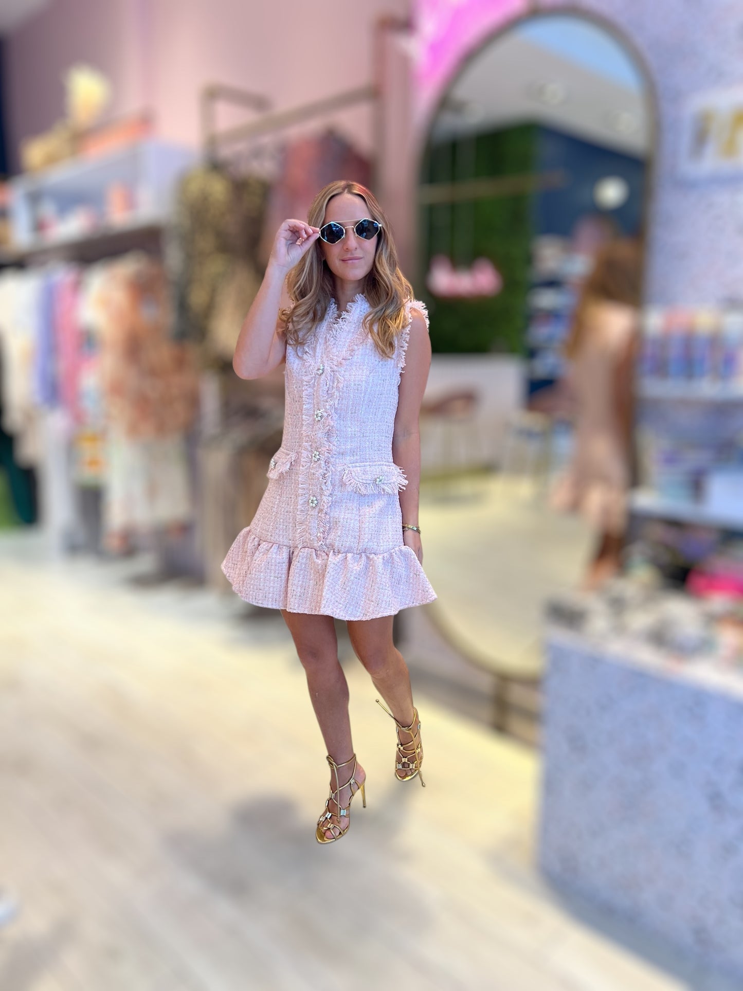 Pink Tweed ruffled dress