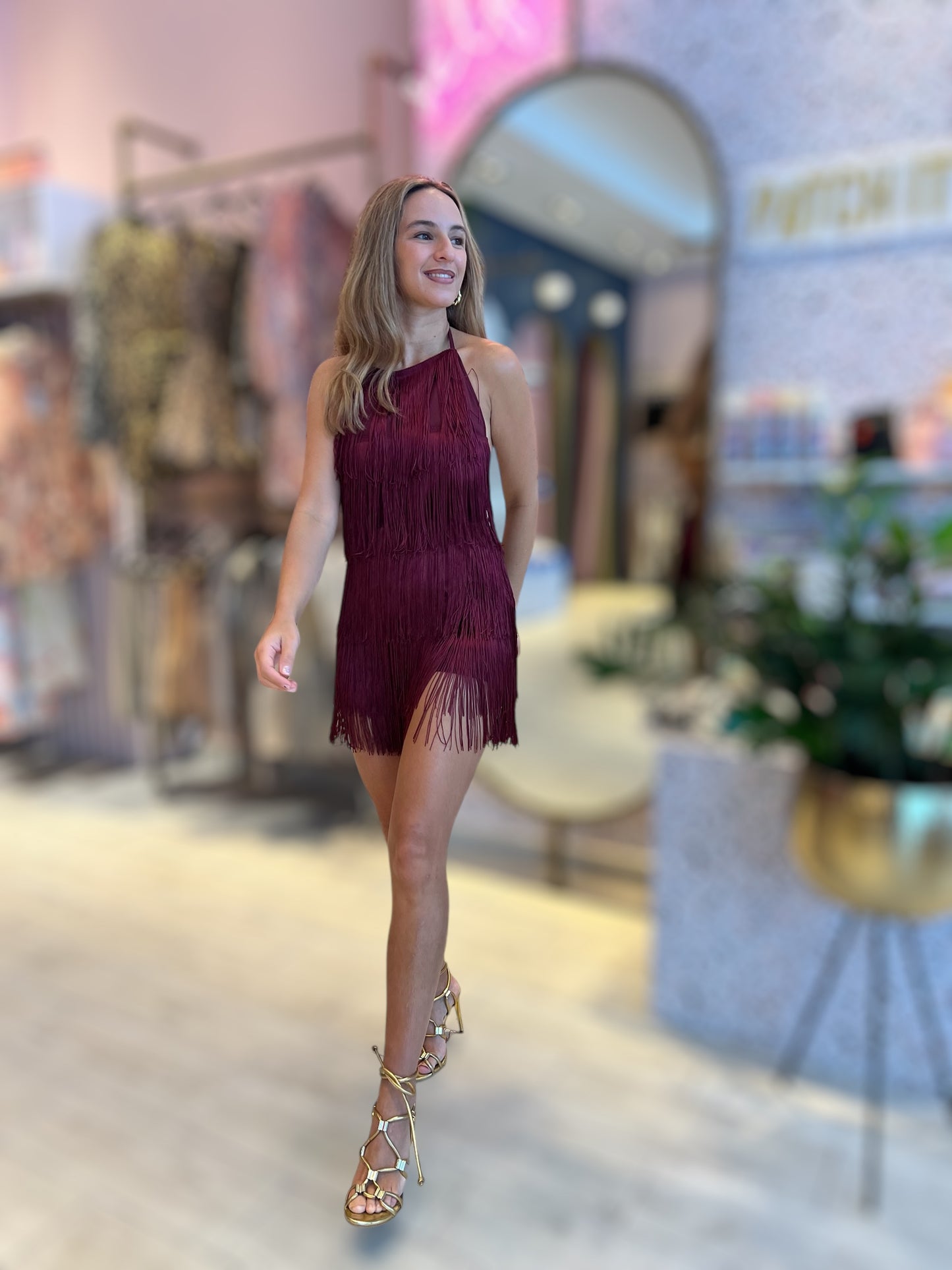 Burgundy Fringed romper