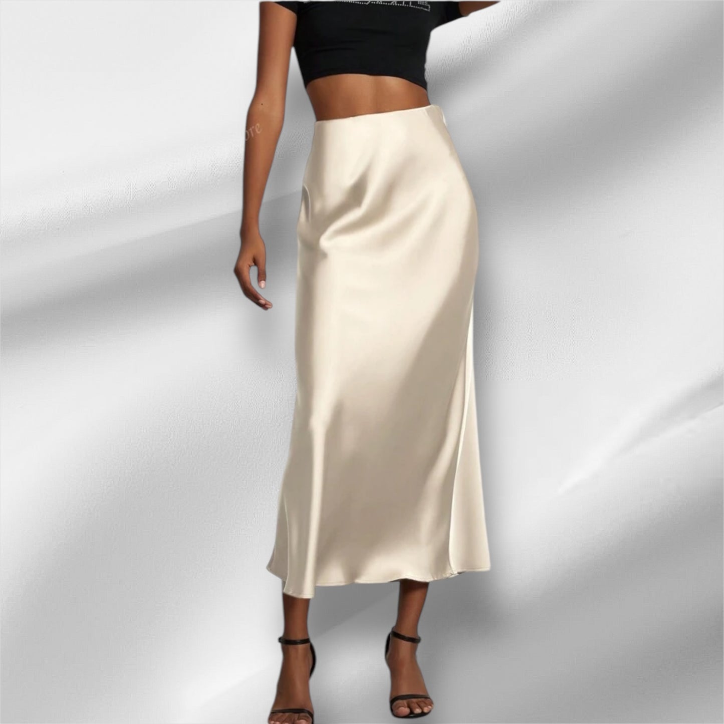 Cream Silky midi skirt 24 abril