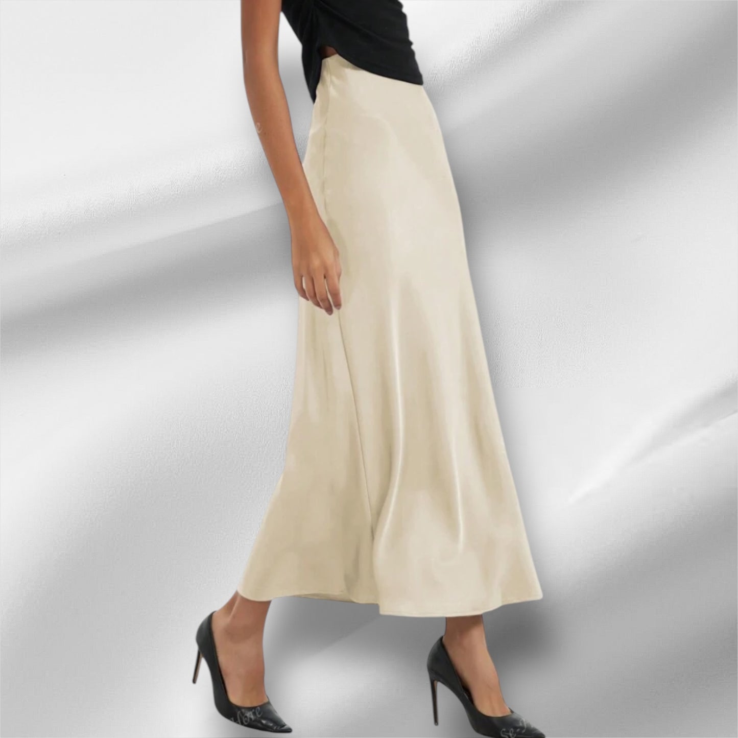 Cream Silky midi skirt 24 abril