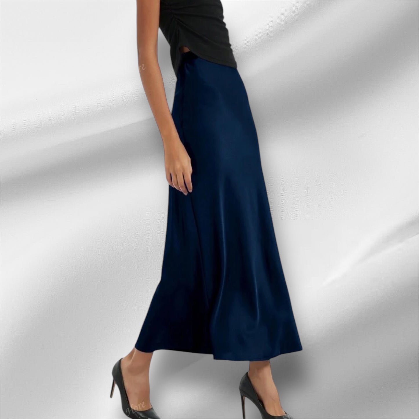Navy Silky midi skirt 24 abril