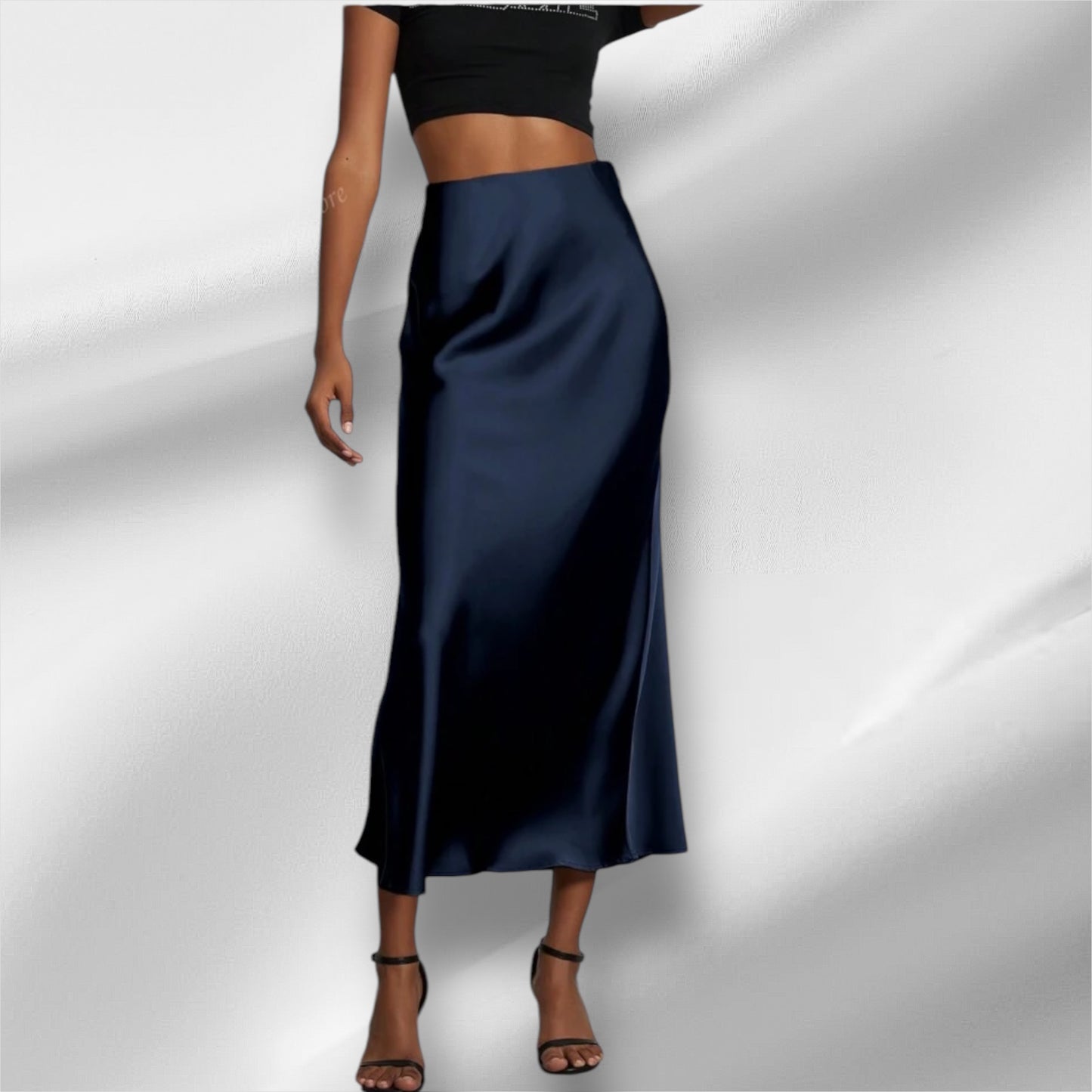 Navy Silky midi skirt 24 abril