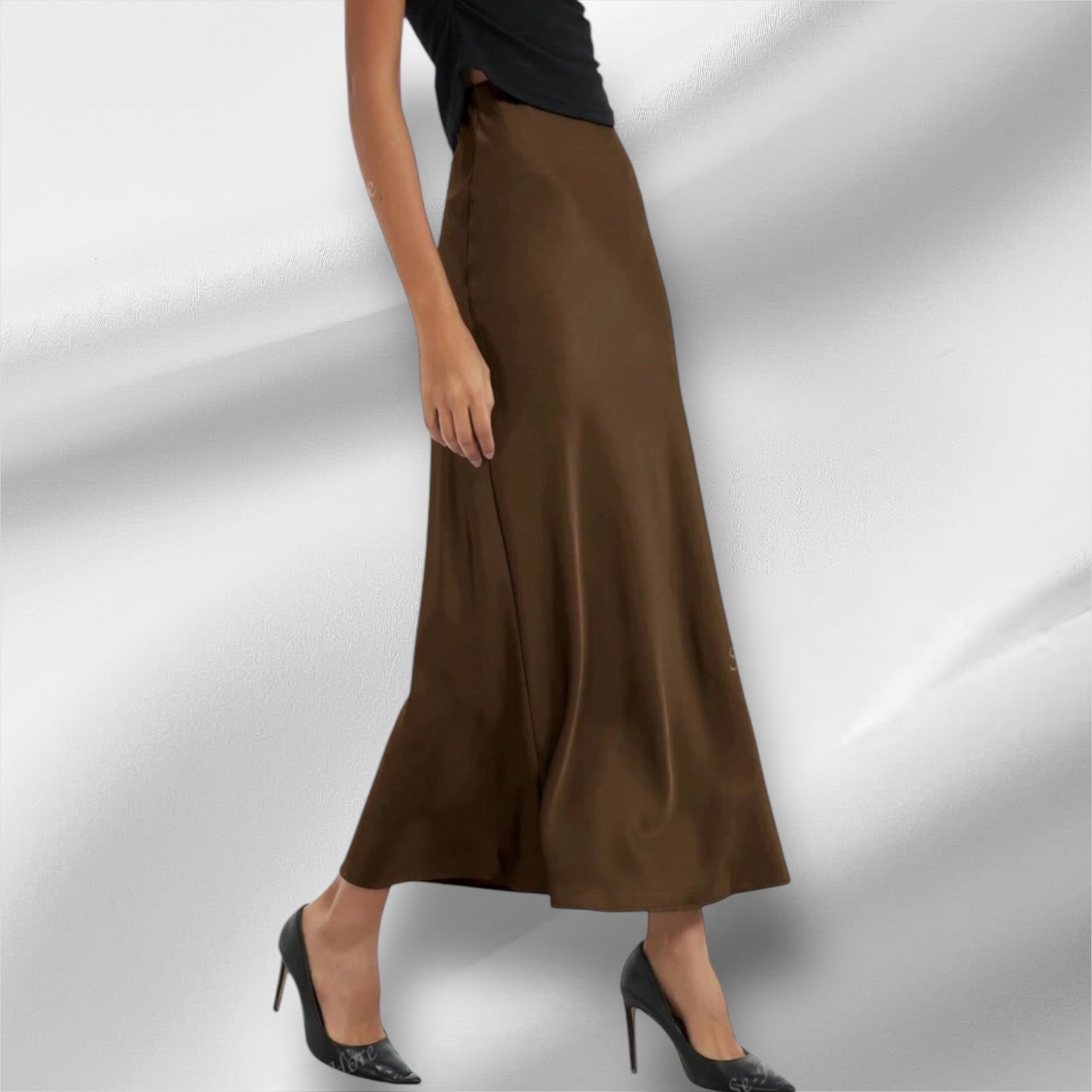 Brown Silky midi skirt 24 abril
